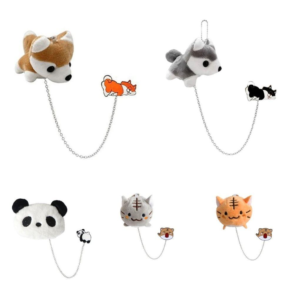 

Lapel Plush Brooch Chain Pins Panda Panda head Badge Cartoon Animal Husky Plush Brooches Gift