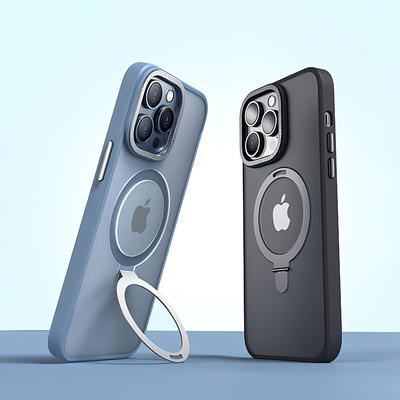 Magnetic Wireless Charging Ring Holder Silicone Metal Phone Case For Iphone 14 13 12 Pro Max With Magsafe Cellphone Cover Funda