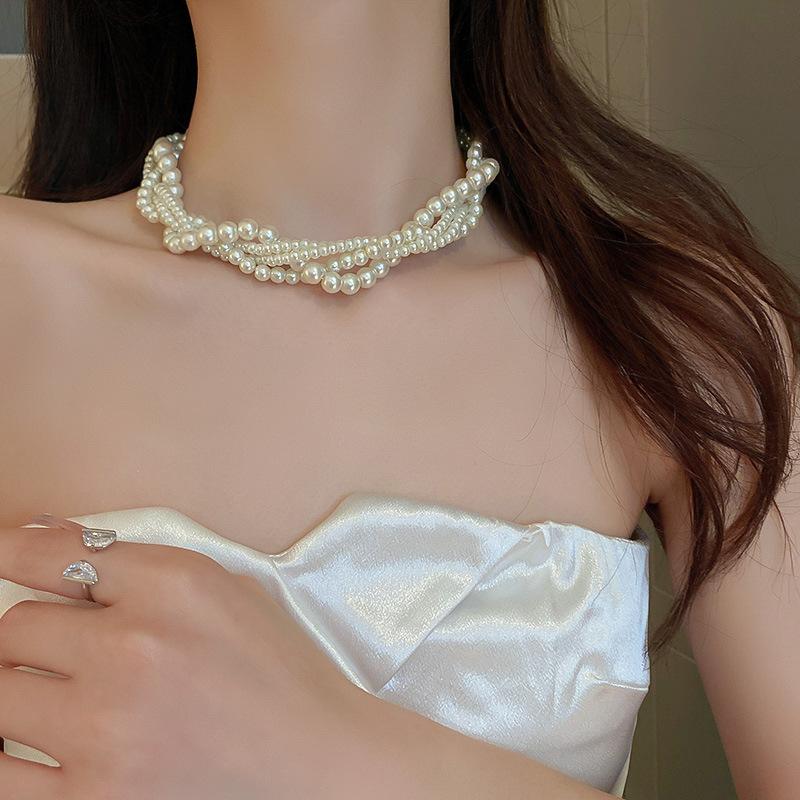 Super fairy long pearl necklace, trendy temperament, court style collarbone chain, exquisite and gentle sweater chain