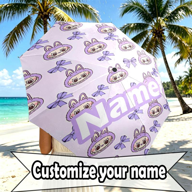 Custom Name Personalized Labubu Print Umbrella, Auto Open Close, 8‑Rib Sturdy Frame, Commute Camping Hiking Use, Birthday Gift