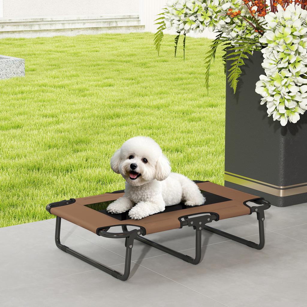 Elevated Dog Bed Foldable Pet Bed, Outdoor Dog Bed with Mesh Design, Coffee Oxford, 75 x 51 x 18 cm