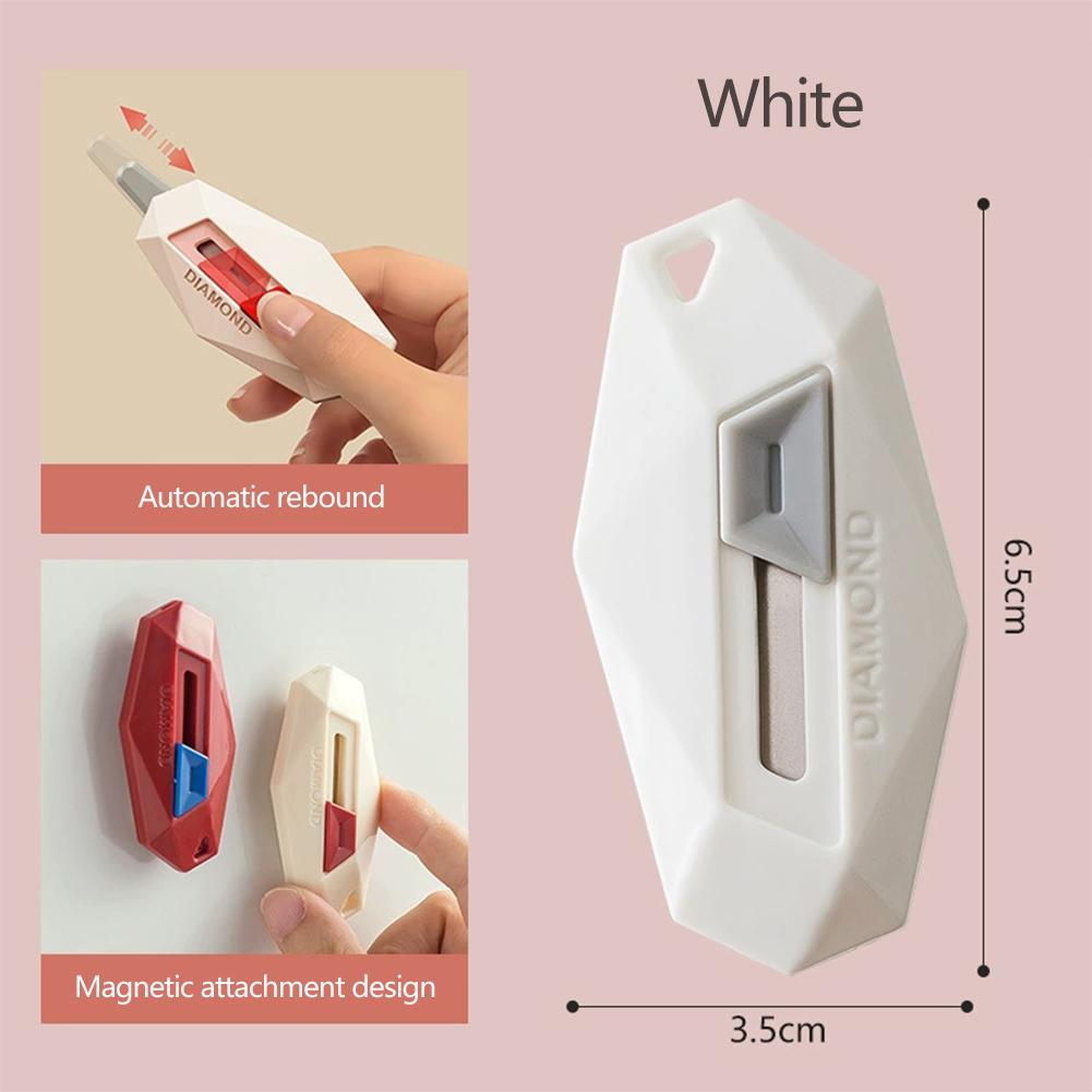 

Diamond Design Unbox Knife Safety Round Head Cutter Magnetic Carton Box Cutter for Opening Package Letter Utility Knife NORMAL білий