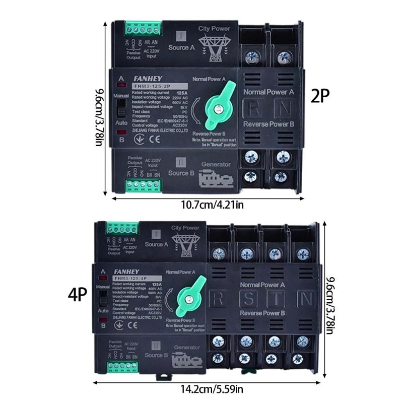 125A Automatic Transfer Switches with 2P/ Design & Flame Retardant Housing Easy to Use for Uninterrupted Power Supply