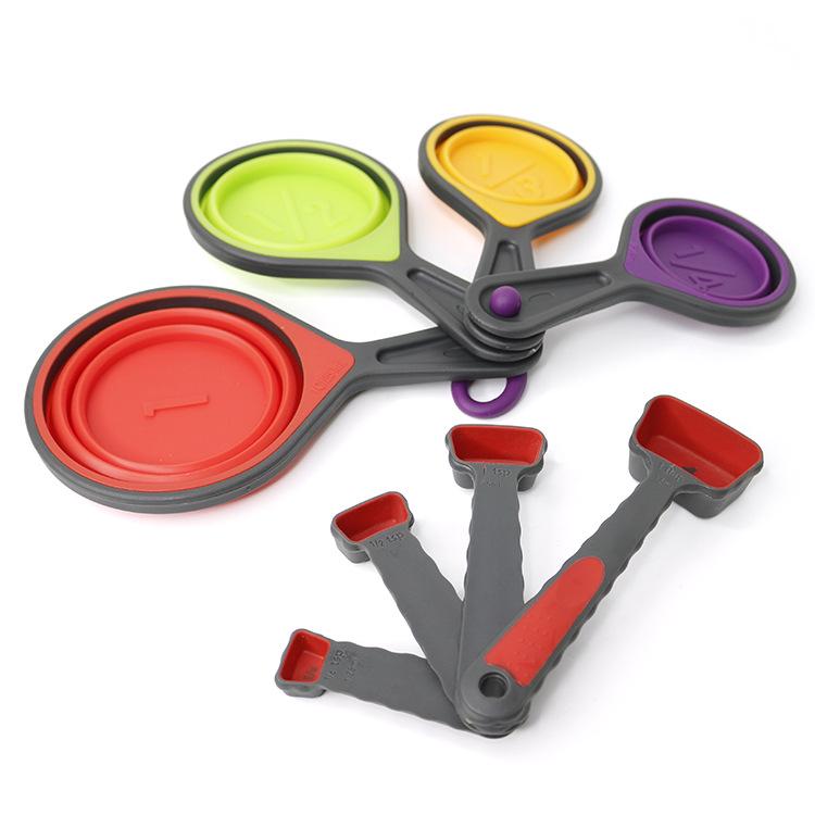 8-Piece Silicone Collapsible Measuring Cups & 4-Piece Measuring Spoons Set - In Stock