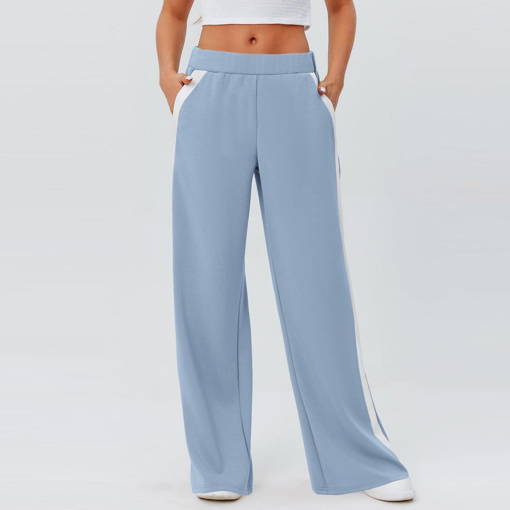 Женские эластичные повседневные брюки с высокой талией и широкими длинными штанинами с карманами