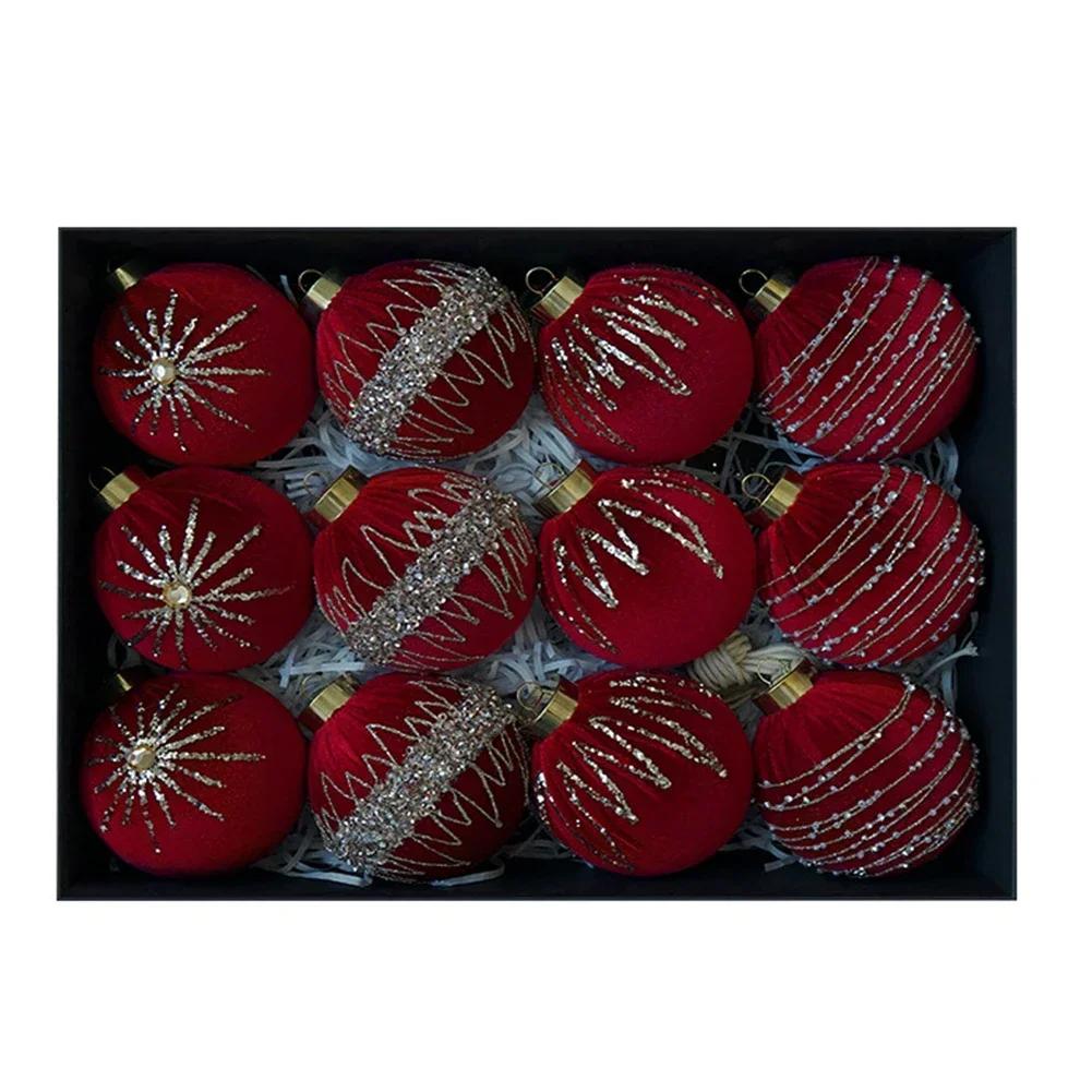 Christmas Ball Ornaments Flocked Tree Decorations 8cm Ornament Size Convenient Hanging Loop Elegant Festive Aesthetics