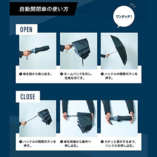 EXCEL Folding Umbrella with Backward Prevention Safety Automatic Large Black 20026 Super Water Wind Resistant [Moonbat] GENT'S Function, Men's,
