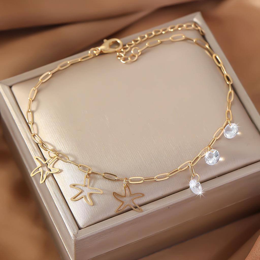 Copper Zircon Cold Wind Metal Double-Layer Anklet Female Niche Design Butterfly Gold Chain
