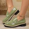 Damskie mokasyny ze skóry lakierowanej na bloku, rozmiary plus size, nowe jesienne skórzane buty w stylu brytyjskim