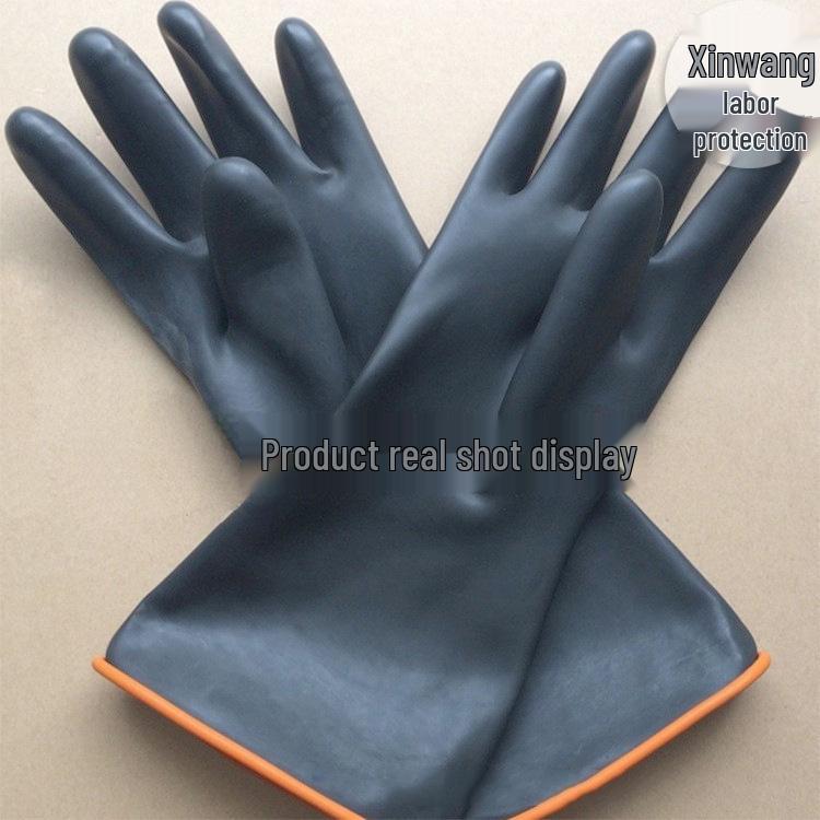 Black Extra Long & Thick Acid/Alkali-Resistant Rubber Gloves - Waterproof & Durable for Industrial Use