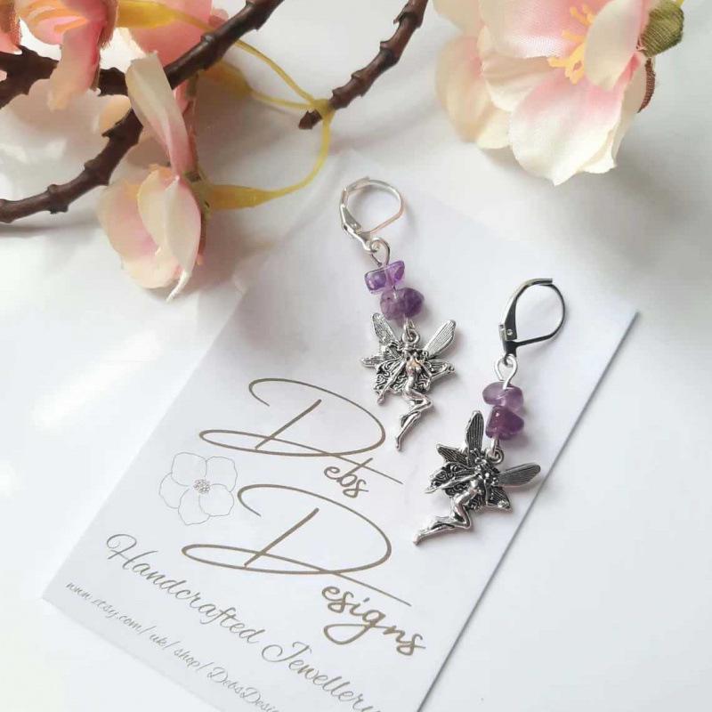 Handmade Silver Amethyst Fairy Earrings - Bohemian Renaissance Gemstone Jewelry