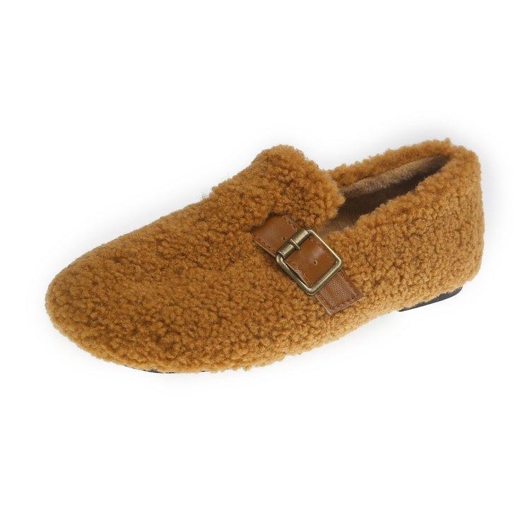 Fashion Spring Fall One Foot Stirrup Soft Bottom Furry Shoes Women Winter Outer Wear Korean Gentle Fairy Wind Soybean Shoes Padded Cotton Shoes