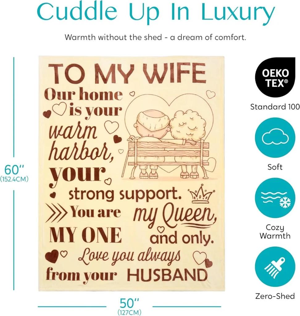 To My Wife Blanket from Husband Mothers Day Christmas Birthday Valentines Throw Blanket Gift Idea