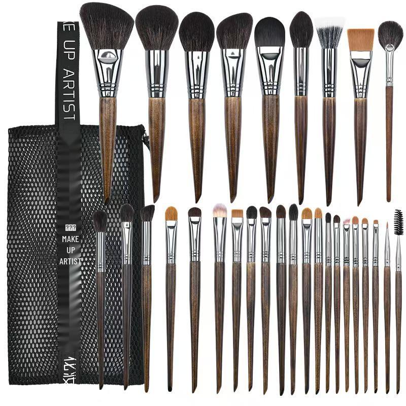 25-Piece Animal Hair Makeup Brush Set: Includes Wool Brushes for Eyeshadow, Nose Shadow, and Foundation - Artist Recommended