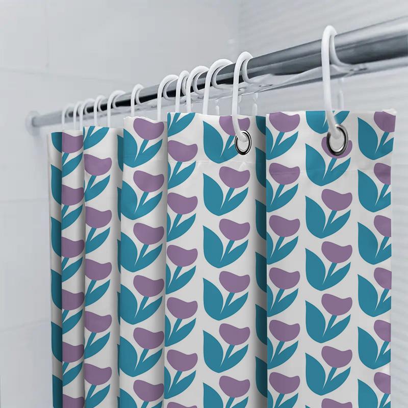 Modern Simple Blue Green Flower Print Shower Curtains for Bathroom Decor Purple Floral Pattern Bath Linen Set 3D Waterproof Fabr