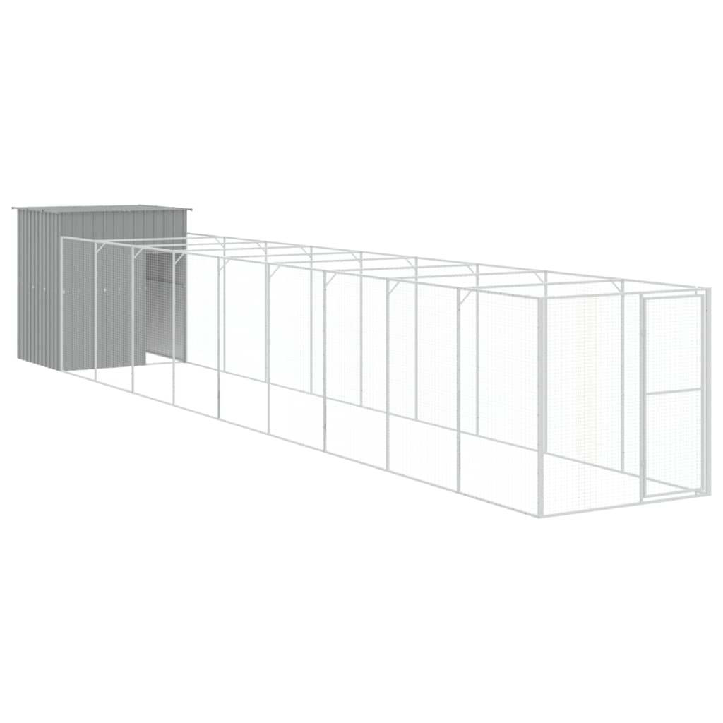 Dog Kennel with Run Light Grey 165 x 1067 x 181 cm Galvanized Steel