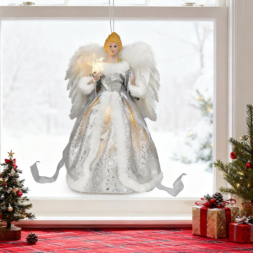 Christmas Tree Toppers Christmas Angel Pendants With Light Lighted White Tree Topper Decoration For Holiday Living Room Outdoor