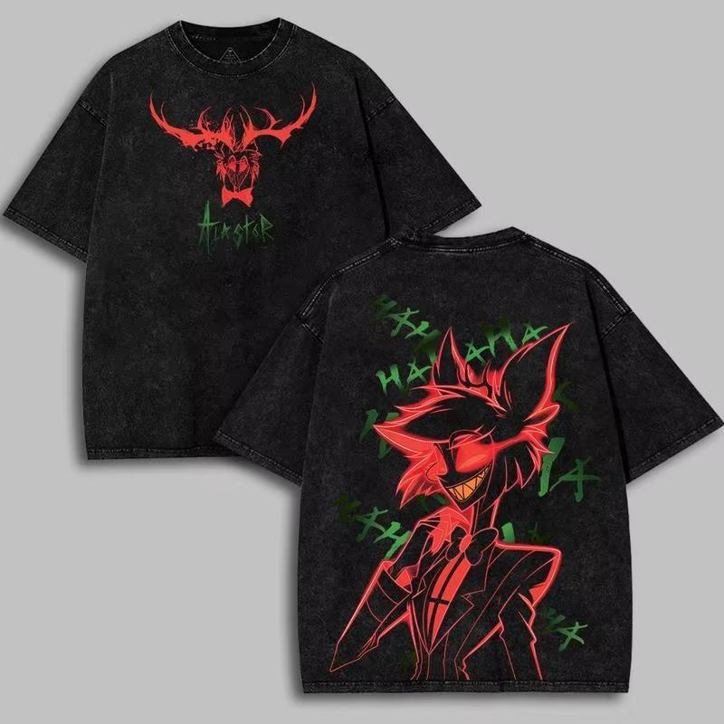 Alastor Hazbin Hotel Camiseta Gráfica Hombres Mujeres Ropa Moda Callejera Lavada Oversize casual cómoda