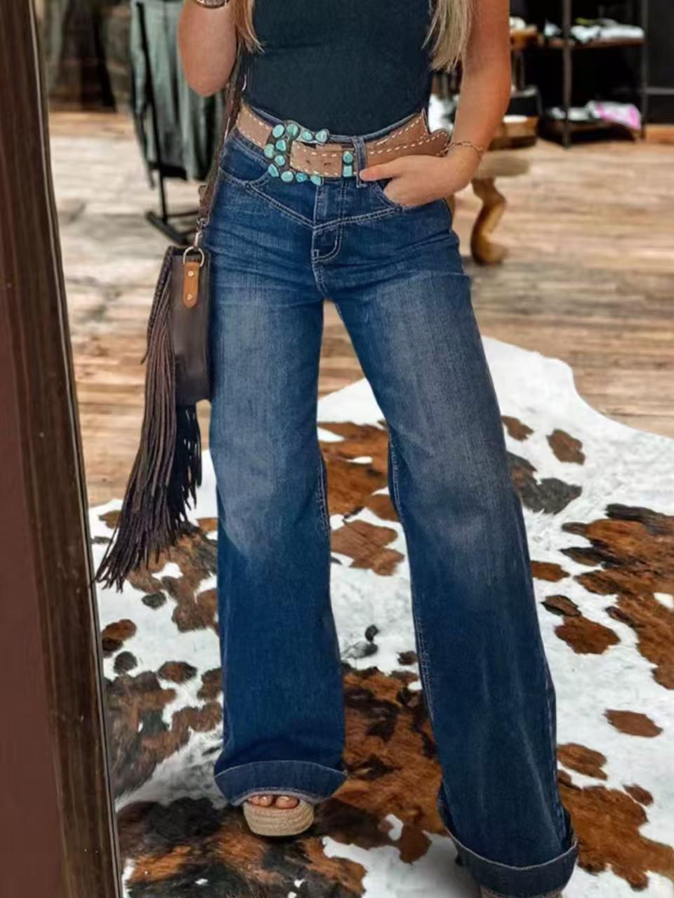 

Women s Washed Loose-Fit Casual Jeans Medium синий