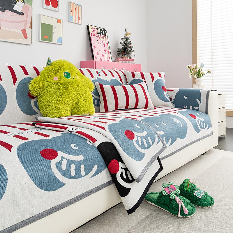 Cartoon Sofa Cushion Universal In All Seasons  New Dopamine One-Piece Cover Cloth Straight Row Leather Sofa Seat Cushion Non-Slip