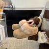 Retro velvet half-drag thick-soled heightening Birkenstocks 2025 autumn and winter new lazy people wear fluffy slippers with one foot