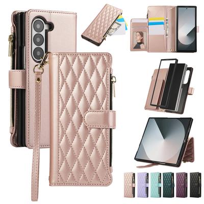Crossbody Reißverschluss Kartenfach Duftendes Leder Brieftaschenhülle Für Samsung Galaxy Z Fold 6 5 4 3 5G Fold6 Fold5 Tasche Lanyard Riemen Hülle