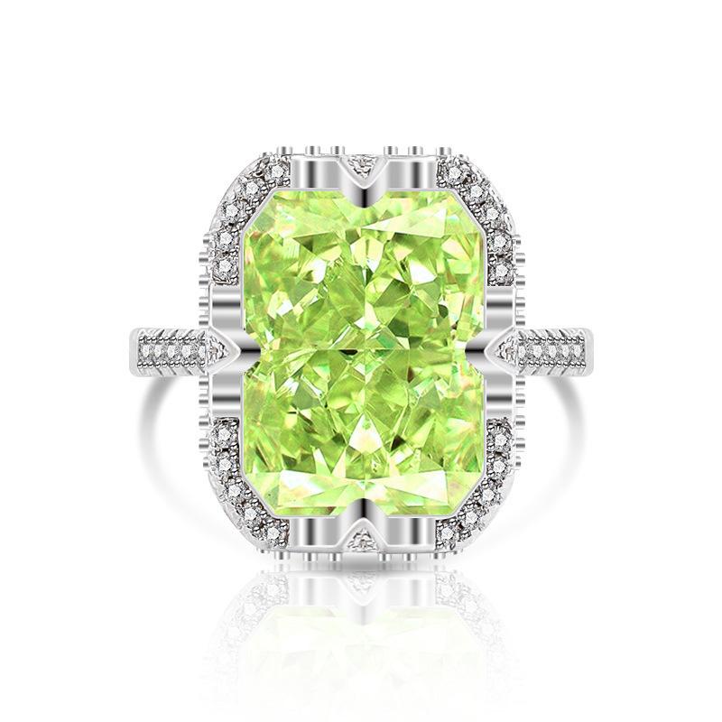 2026 Colored Treasure Ice Flower Cut Zircon Ring, European and American Fashion Luxury Inlaid Flash High Carbon Diamond Ring