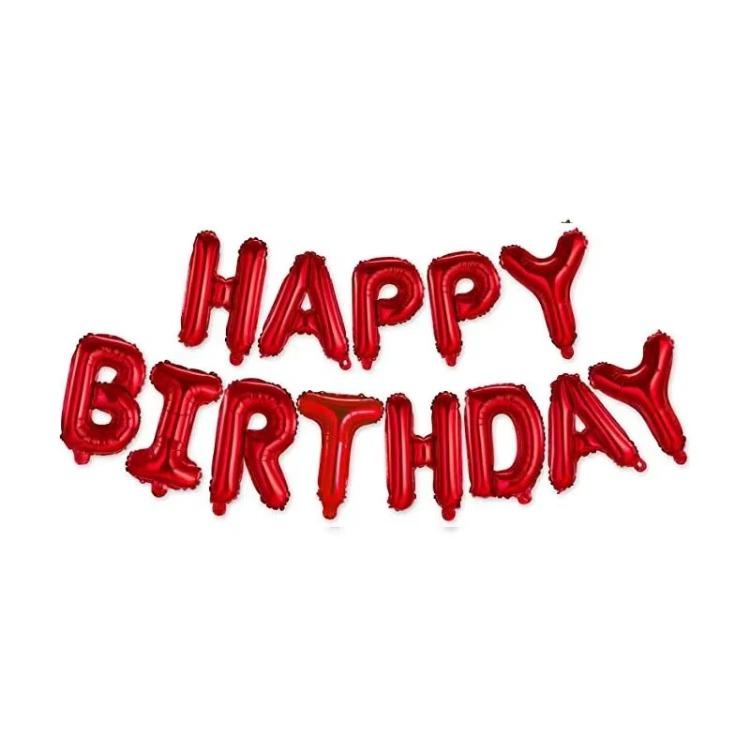 16PCS Pink Birthday Balloon Decorations Foil Letter Balloons with "Happy Birthday" Globe Design for Kids Party Backdrop Supplies