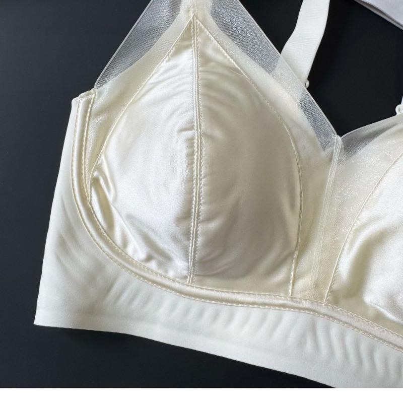 Silky Satin Mesh Invisible Push Up Gathered Wireless Bra For Women