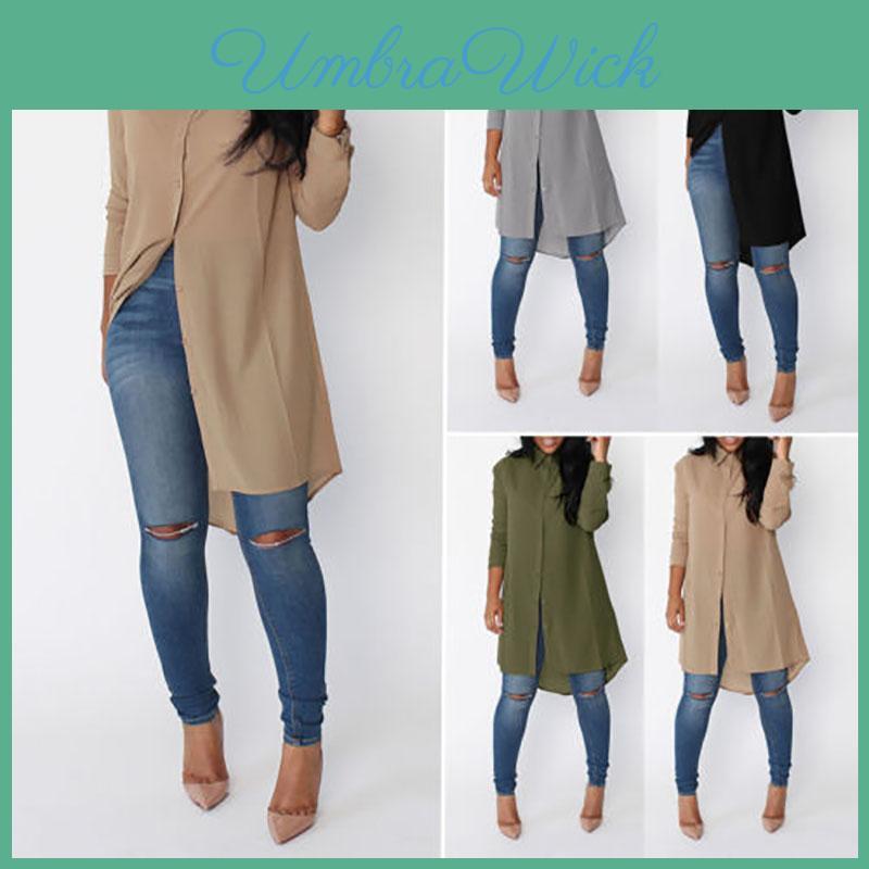 Timeless Womens Long Sleeve Shirt Classic Loose Chiffon T-shirts Tops Blouse Dress