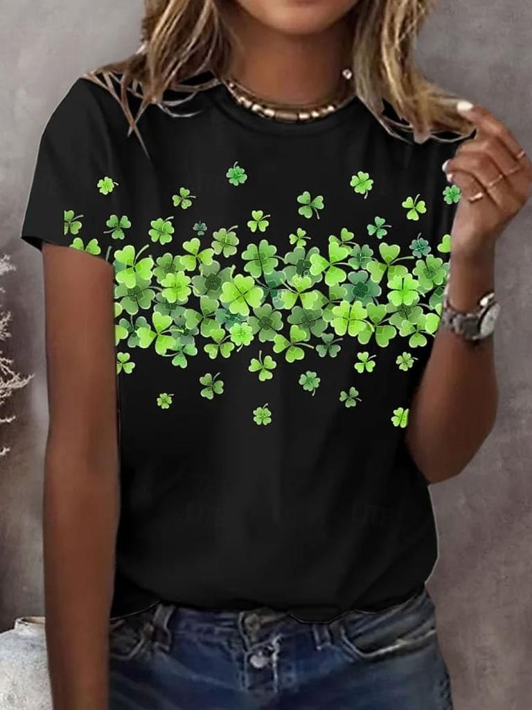 St. Patrick's Day Lucky Women's T Shirt Floral Graphic Shamrock Vintage Stylish Casual Short Sleeve  Tops Daily Print  Summer