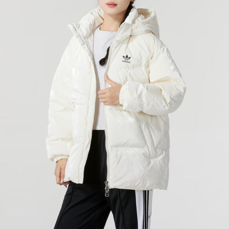 Adidas Originals 2024 Winter Warm Comfortable Stylish Hooded Down Jacket Women Outerwear Off-White JD3781