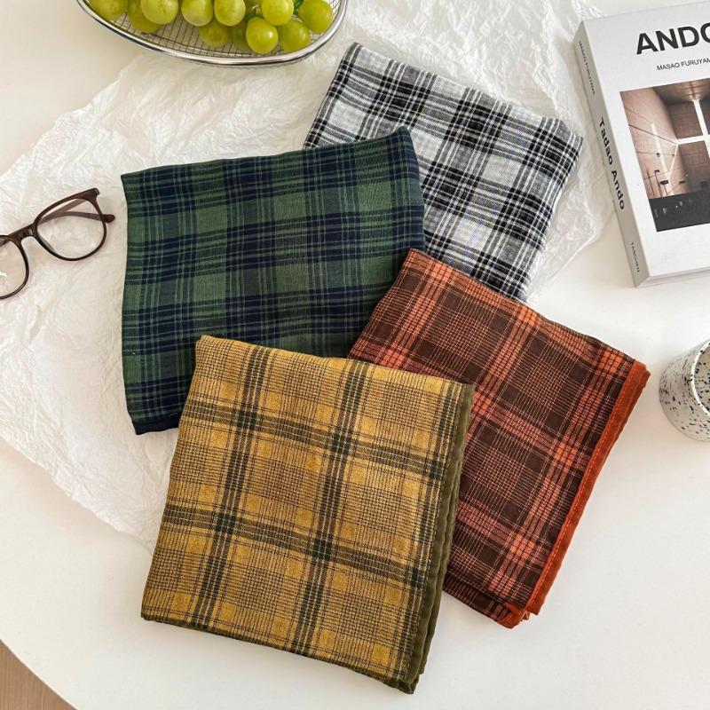 Silk Scarf New Literary Idyllic Bag Headscarf Headband Scarf Scarf Small Shawl Fashion Plaid Triangle Scarf Tied Waist