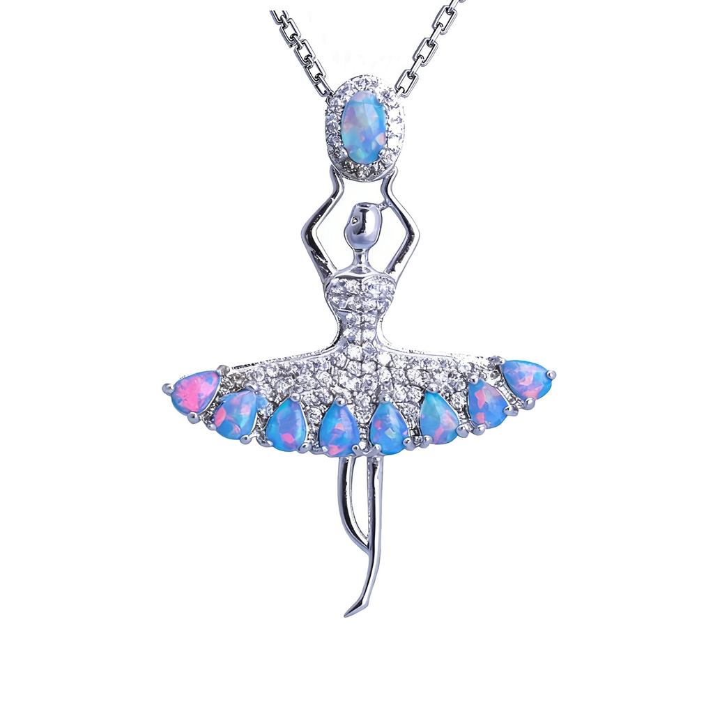 Dance Plated Crystal Ballerina Pendant Necklace Opal Top Dancer Charm Neck Jewelry Ballet Competition Gift Girls Dance Necklace