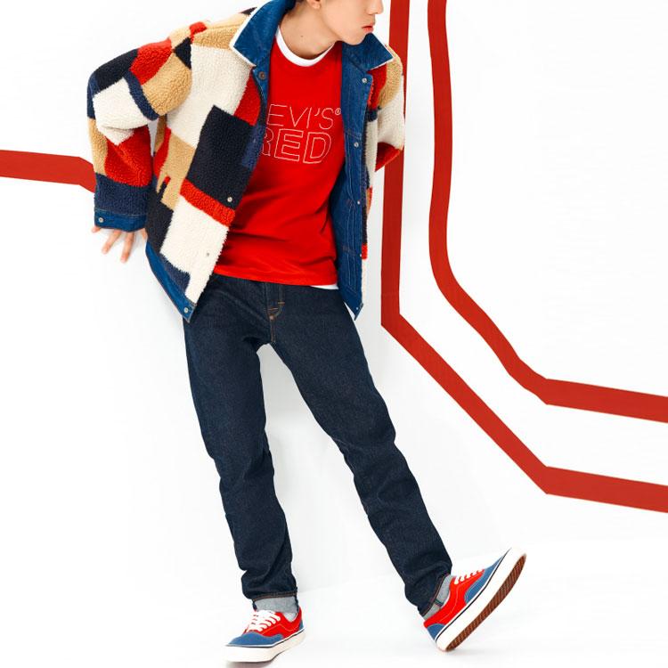 Levi's Sweatshirts Men's Red Crew Neck Moderate Regular A2688-0001