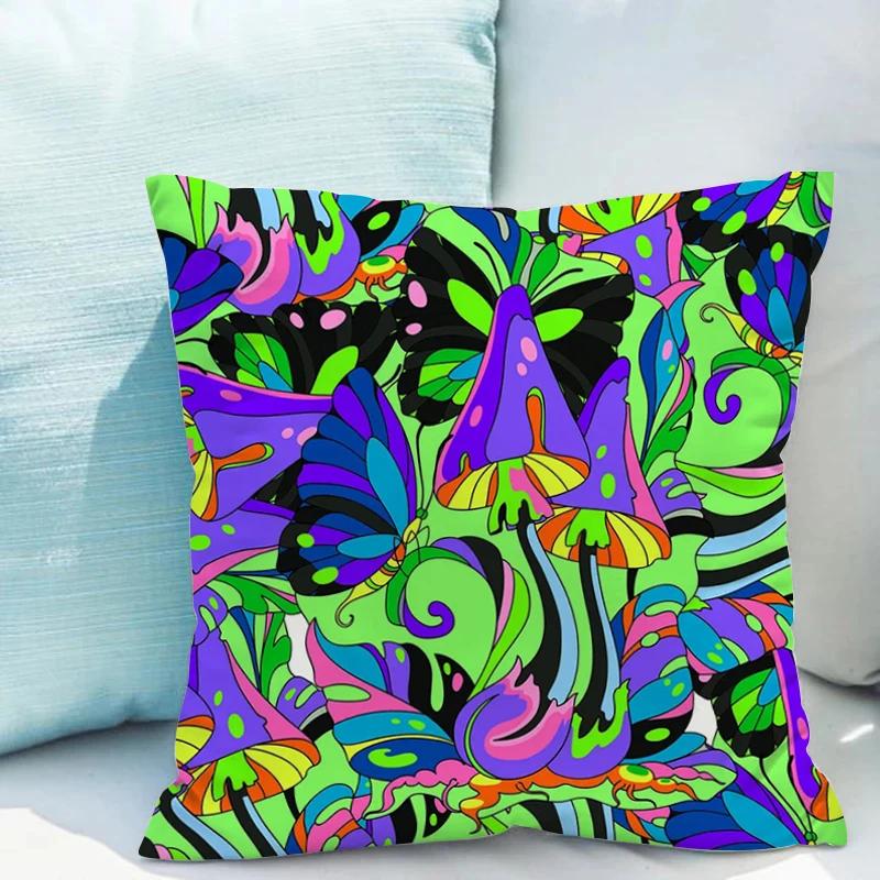 Bed Pillowcases for Pillows Fluorescent Mushroom Cushions Double-sided Printing Pillowcase 45*45 Cushion Covers 45x45 Cover Sofa