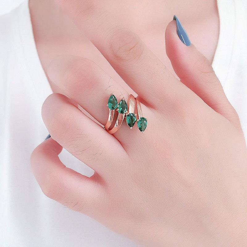 Rose Gold Plated Princess Diana Green Stone Ring Purple Gold Ring Generous Luxury Jewelry