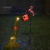 Romantic Garden Path Decor Flamingo Statue with Solar Watering Can Lights, Decorative Iron Weather Resistant Yard Decorations Outdoor Lawn Ornament