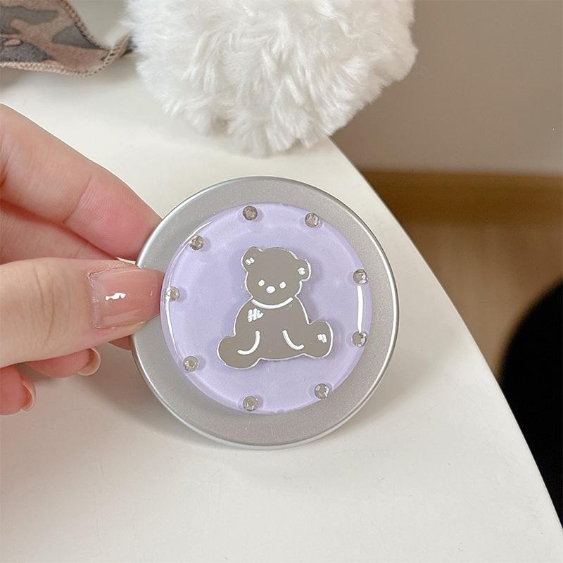 Little Fresh Girl Magnetic Attraction Applies To Magsafe Creative Round Ring Solid Color Round Bear Mirror