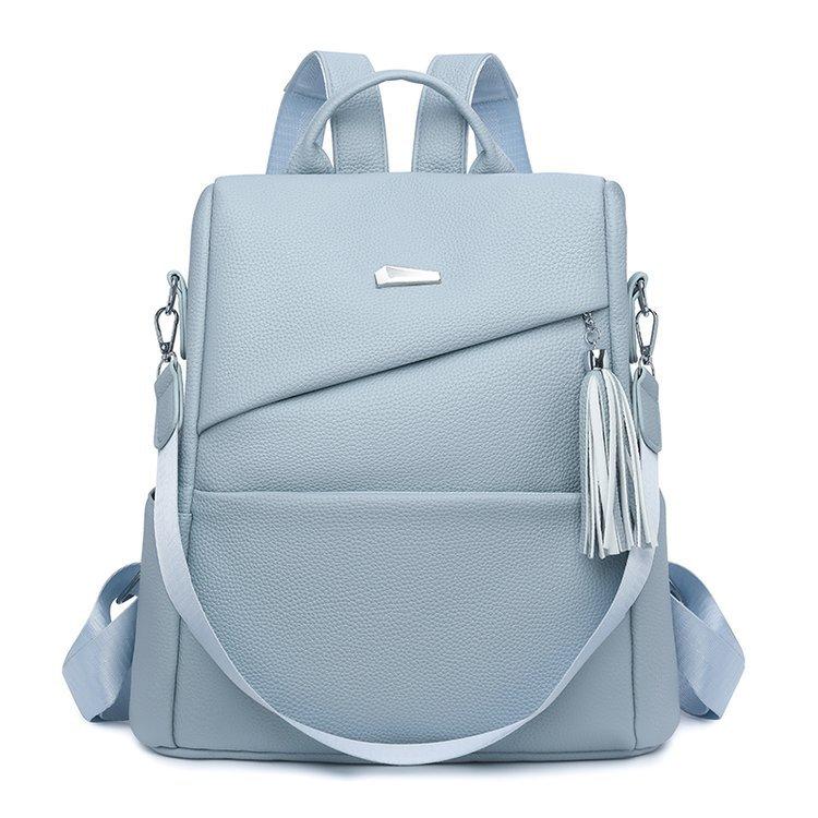 

Anti-theft backpack versatile college student class backpack solid color simple large capacity shoulder bag one size fits all синій
