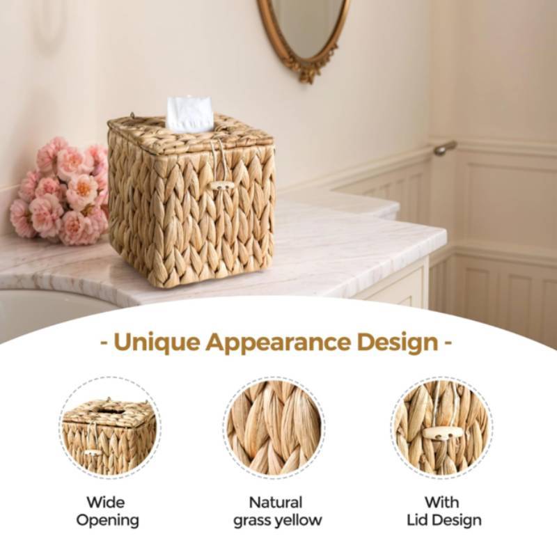 Rattan Tissue Box Holder With Lid For Living Room And Bathroom Decor