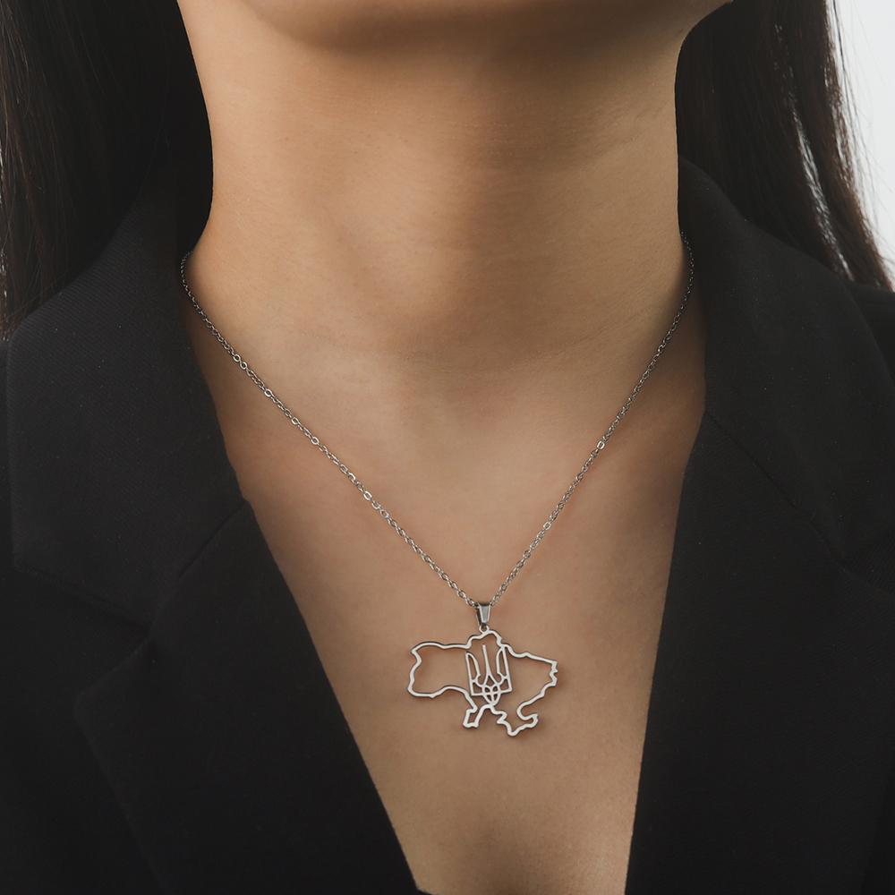 Dawapara Ukrainisches Dreizack-Halskette Tryzub Ukraine Symbol Friedenszeichen Schutz-Amulett Edelstahl Schmuck