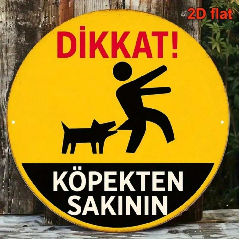 Vintage Beware Of Dog Round Aluminum Metal Sign Retro Warning Plaque For Porch Garden Garage Wall Decor
