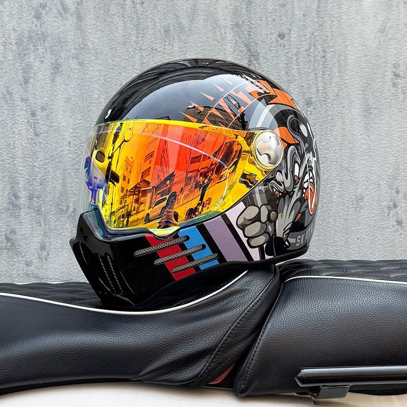 DOT ECE Certified Full Face Motorcycle Helmet Men Women Cruiser Bike ABS Shell With Bluetooth Slot Dual Lens