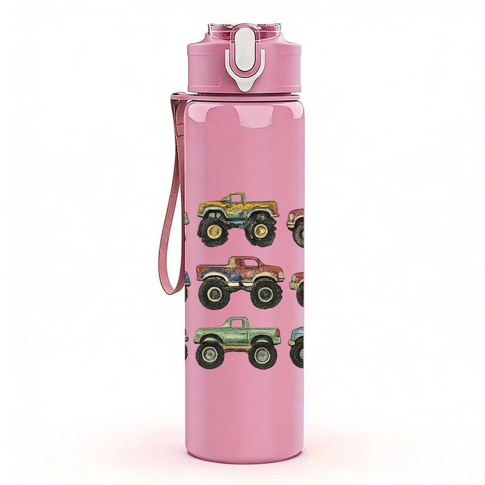 1PC Toy Car Collection Seamless Print 750ml Color Plastic Sports Water Bottle Leakproof Flip Straw Lid Suitable for Sports Office Home Use