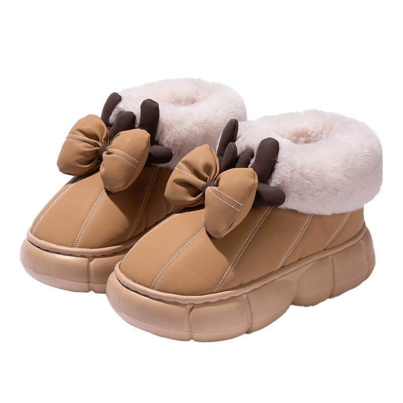 Winter new boots bow high-top warm cotton shoes home indoor thick-soled non-slip outdoor root slippers