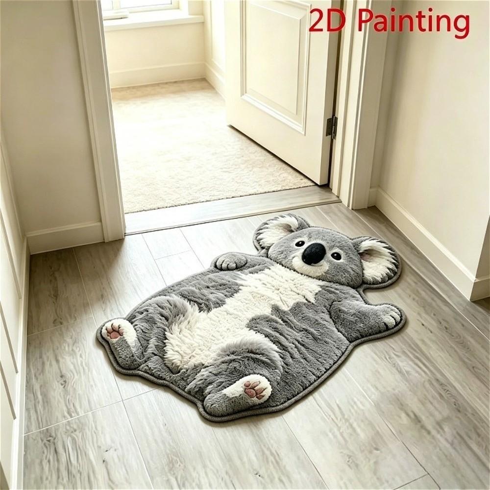 Imitation Cashmere Animals Shape Floor Mat Soft Bedside Carpet Plush Entryway Door Mat Home Decor 50*80cm-Koala