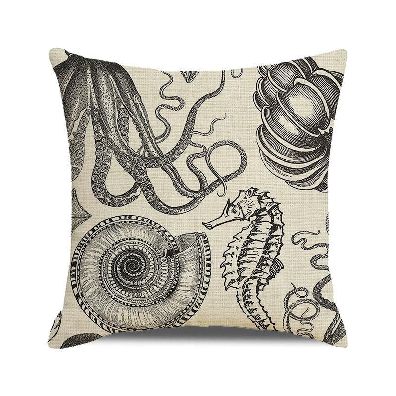 Watercolor Illustration of Octopus Squid Digital Printing Short Plush Pillow Covers for Car Sofa Office Cushion Cover Home Goods