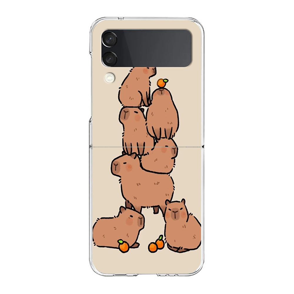 Cartoon Capybara Hard PC Phone Case For Samsung Galaxy Z Flip 5 4 3 Transparent Cover For Galaxy Z Flip 6 Foldable Shockproof