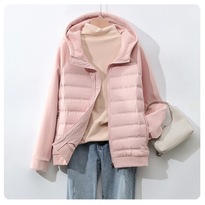 Autumn trend casual versatile couple new down jacket women's light and thin hooded splicing cardigan jacket men